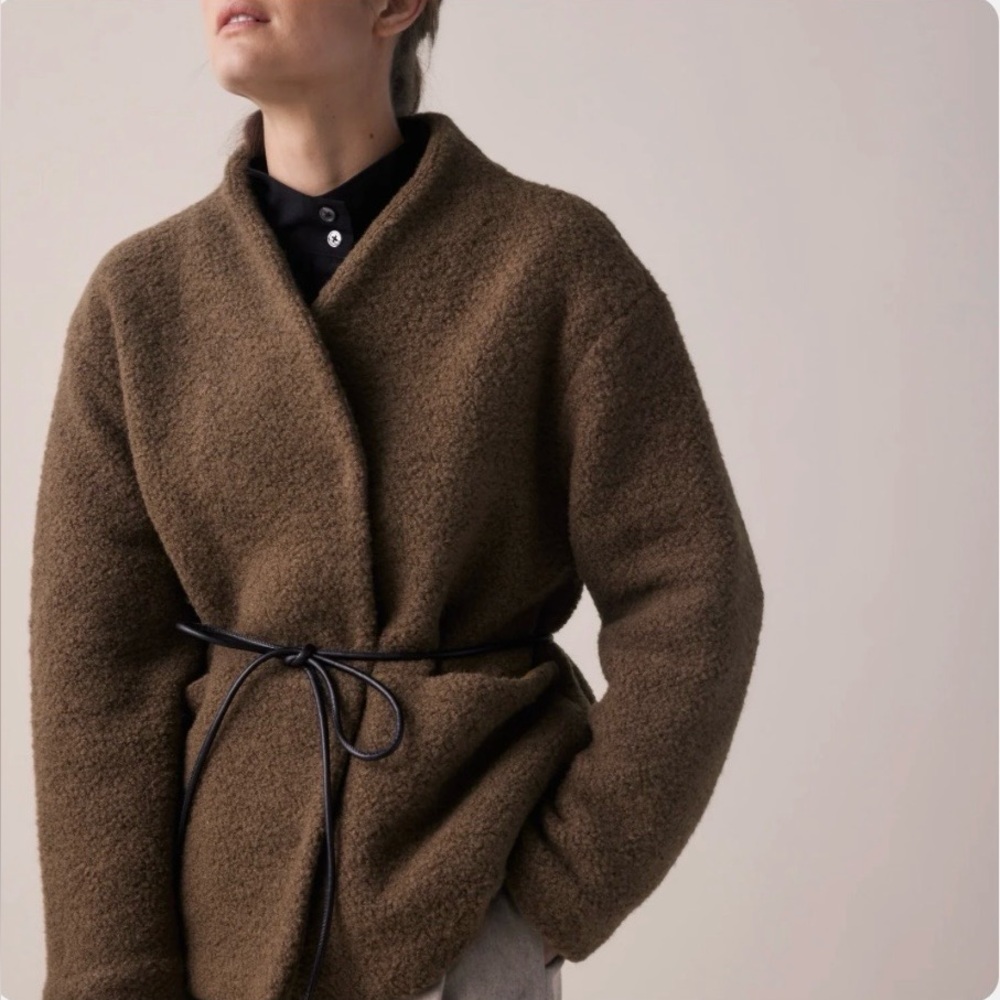 The amente Women's Brown Wool Jacket with leather belt
